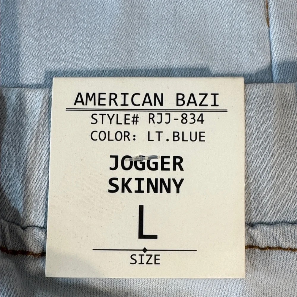 American Bazi Light Blue Skinny Drawstring Jeans with Knee Rips